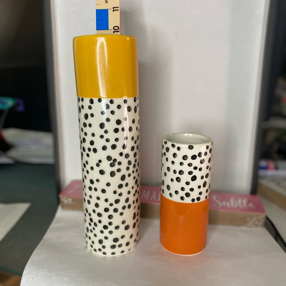 Polka Dot Ceramic Vase Set - Black and White